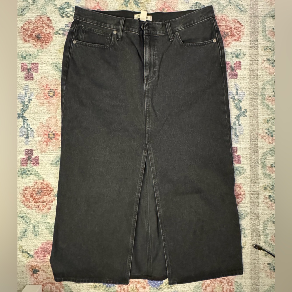 Madewell Maxi Denim Skirt with Front Slit, Black